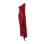 Load image into Gallery viewer, ONE SHOULDER DRAPED SILK ROSEYA HAND PLEATED GOWN
