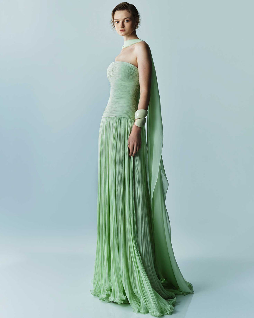 Hand Pleated Silk Georgette Gown Pink / 34 / silky Georgette chiffon Hand Pleated Silk Georgette Gown Pink / 34 / silky Georgette chiffon