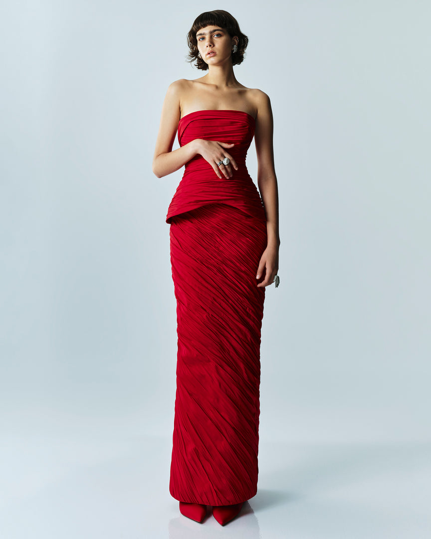 Hand Pleated Taffeta-Silk Gown Brown / 40 Hand Pleated Taffeta-Silk Gown Brown / 40