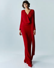 Pleated Sash Crepe Maxi Dress