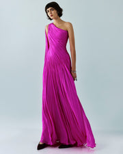 Single-Shoulder Pleated Sash Dress