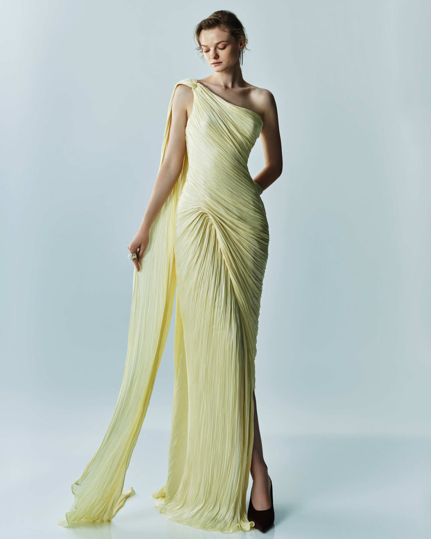 Single-Shoulder Sash Silk Gown MARMAR HALIM FASHION DESIGN LLC Single-Shoulder Sash Silk Gown MARMAR HALIM FASHION DESIGN LLC