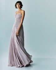 Pleated Foil Fabric Silk Gown