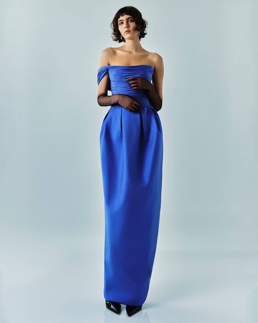 Column Pleated Taffeta Gown