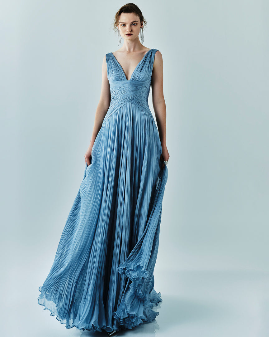 Lettuce Hem Pleated Silk Gown