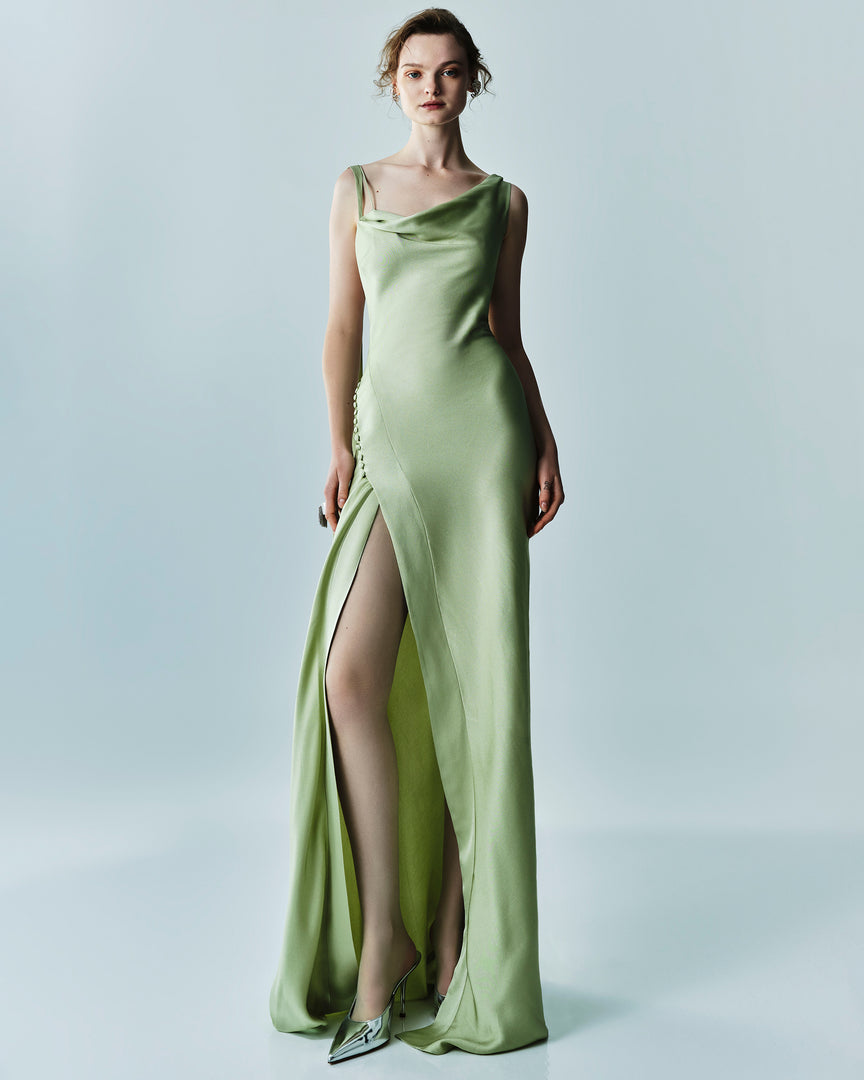 Button Detailed Slip Silk Gown