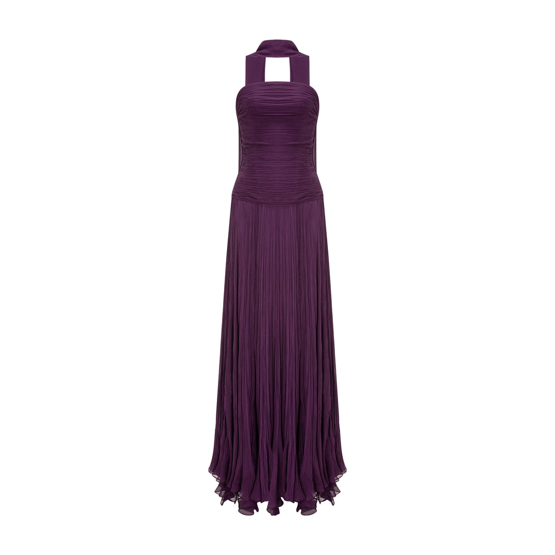 Strapless Pleated Chiffon Georgette Dress With Cape
