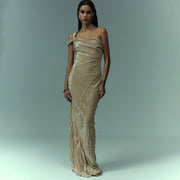 Hand-Pleated Draped Paillette Dress