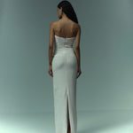 Load image into Gallery viewer, Strapless Crepe gown with ruched bust and a bow
