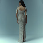 Load image into Gallery viewer, Hand pleated draped satin-like gown with bow straps
