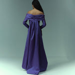 Load image into Gallery viewer, Off shoulder - long sleeve ruched Taffeta gown with detachable train
