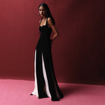 Load image into Gallery viewer, Sweetheart neckline Crepe gown with cutout slit and  hand-pleated Crepe underlay
