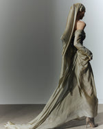 Load image into Gallery viewer, Off shoulder long sleeve draped two-tone chiffon gown
