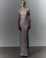 Load image into Gallery viewer, Strapless hand pleated draped taffeta dress
