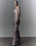 Load image into Gallery viewer, Strapless hand pleated draped taffeta dress
