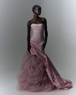 Load image into Gallery viewer, Strapless Italian Tafeta draped gown with hand pleated Tulle underneath
