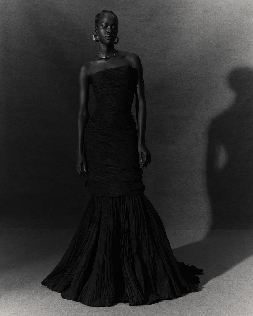 fish cut black dress Black Fish-Cut Gown with Beadwork Embroidery Tavanjo