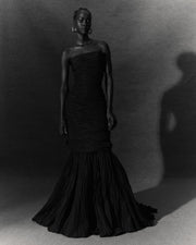 Strapless fish cut hand pleated draped Taffeta gown