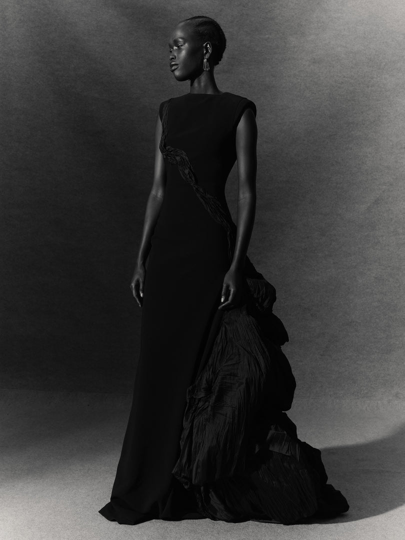 Black Crepe Dress with hand crushed Taffeta puff Burgundy / 34 Black Crepe Dress with hand crushed Taffeta puff Burgundy / 34