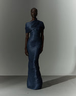 Load image into Gallery viewer, Hand pleated Satin - like dress with attached cape and soft wires
