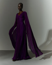 Hand pleated long sleeves silk georgette gown