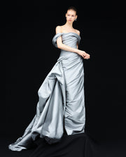 DRAPED TAFFETA WITH SIDE TAIL GOWN