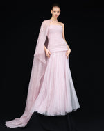 Load image into Gallery viewer, PLEATED TULLE AND SEQUINS STRAPPLESS GOWN
