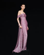 HAND PLEATED SILK WITH TAIL GOWN
