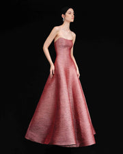 PLEATED STRAPLESS PANEL CUT GOWN