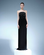 Load image into Gallery viewer, STRAPLESS CREPE GOWN WITH FRONT EMBROIDERY
