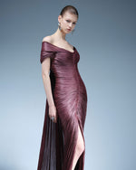 Load image into Gallery viewer, PLEATED OFF-SHOULDER GOWN WITH DETACHABLE CAPE
