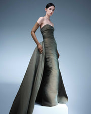DRAPED SILKY CHIFFON WITH DETACHABLE TAIL