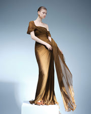 OFF-SHOULDER HAND-PLEATED CHIFFON