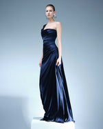 Load image into Gallery viewer, ONE STRIPED SLEEVE SILKY SATIN GOWN
