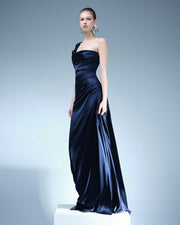 ONE STRIPED SLEEVE SILKY SATIN GOWN