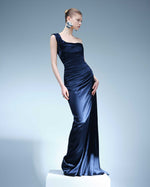 Load image into Gallery viewer, ONE STRIPED SLEEVE SILKY SATIN GOWN
