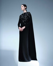 EMBODIED LONG-SLEEVE GOWN WITH CAPE