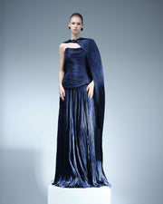 HAND-PLEATED SILKY ORGANZA GOWN WITH CAPE