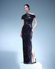 TIWSTED SEQUINED WITH ONE SHOULDER GOWN