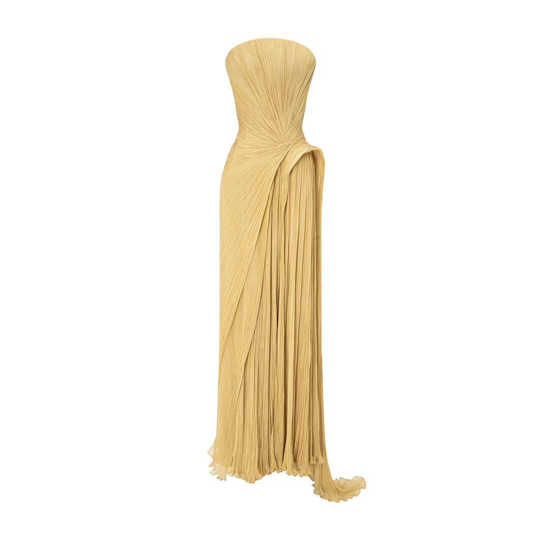 Strapless Pleated Silk Georgette Dress