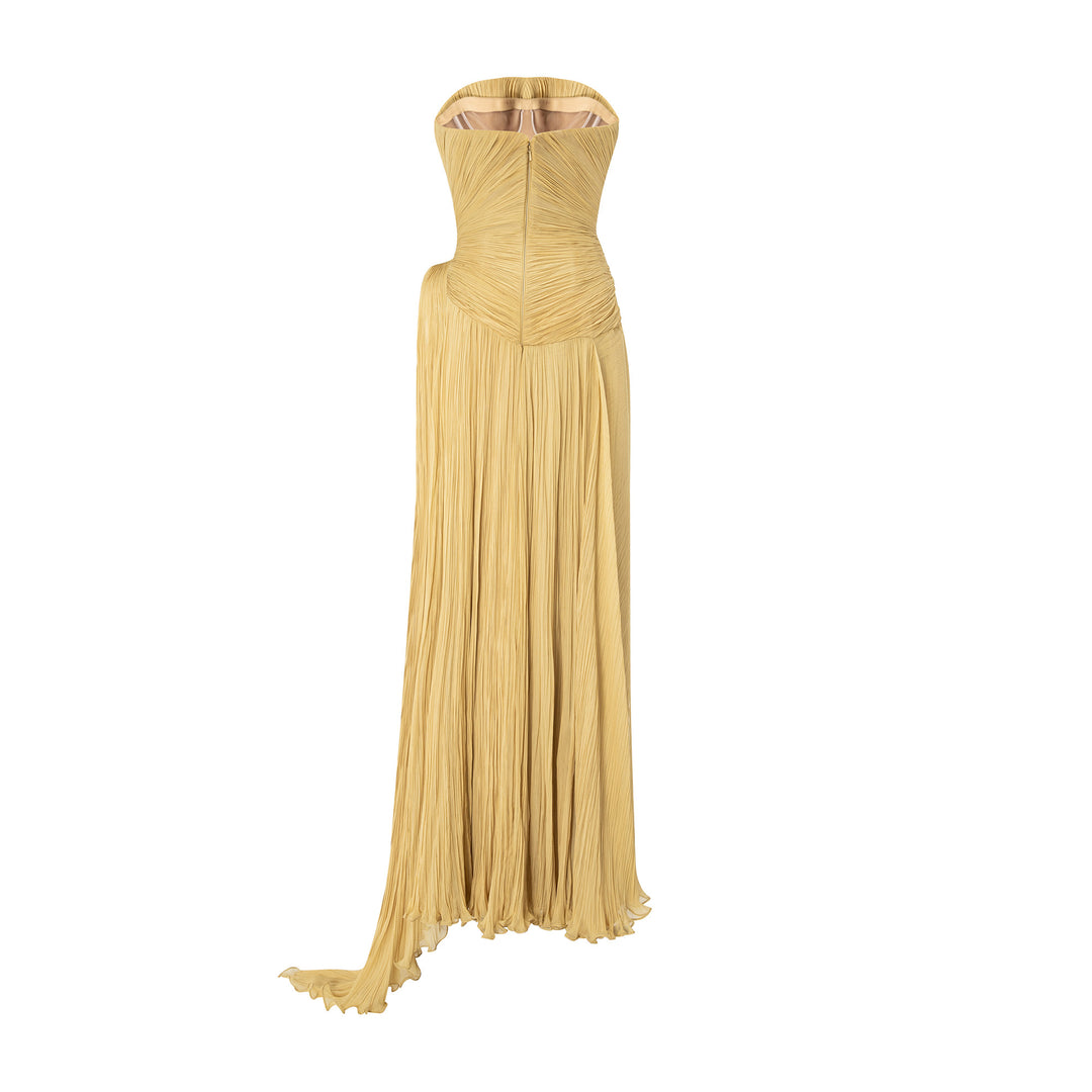 Strapless Pleated Silk Georgette Dress