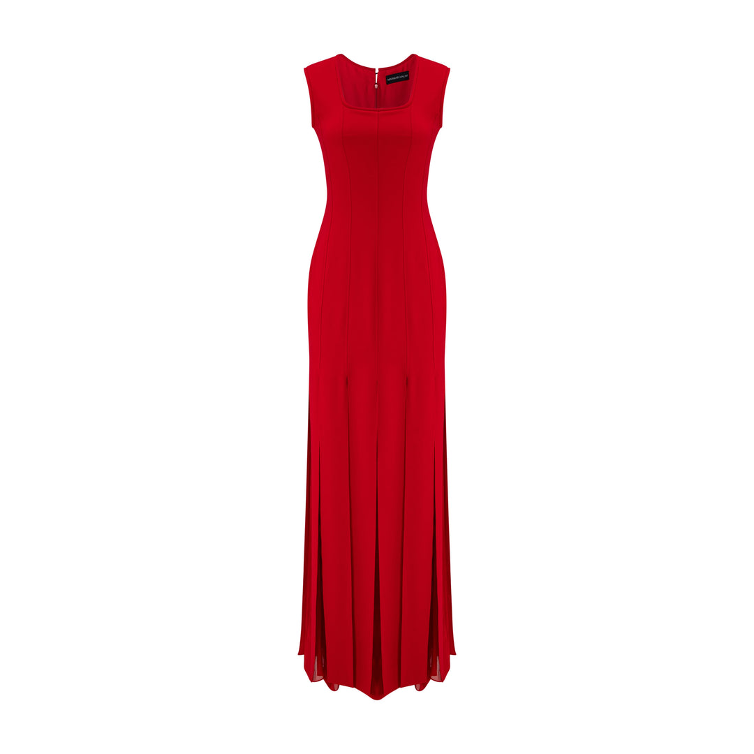Crepe Dress With Detailed Chiffon
