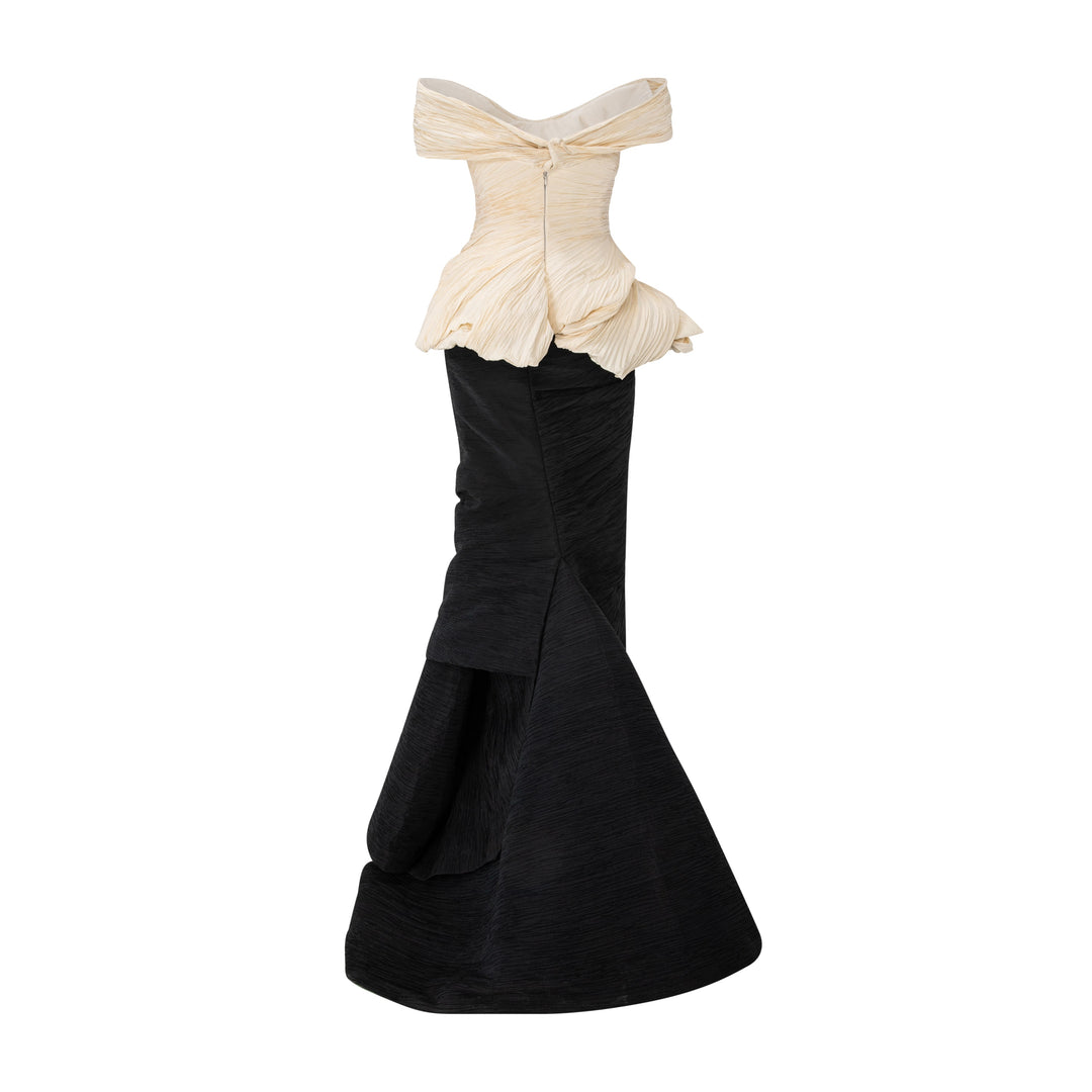 Off-Shoulder Pleated Taffeta Fish-Cut Dress