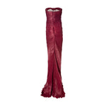 Load image into Gallery viewer, Strapless hand-pleated Satin-like draped dress with slit and cape
