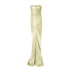 Load image into Gallery viewer, Strapless hand-pleated Satin-like draped dress with slit and cape
