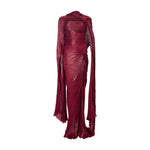 Load image into Gallery viewer, Strapless hand-pleated Satin-like draped dress with slit and cape
