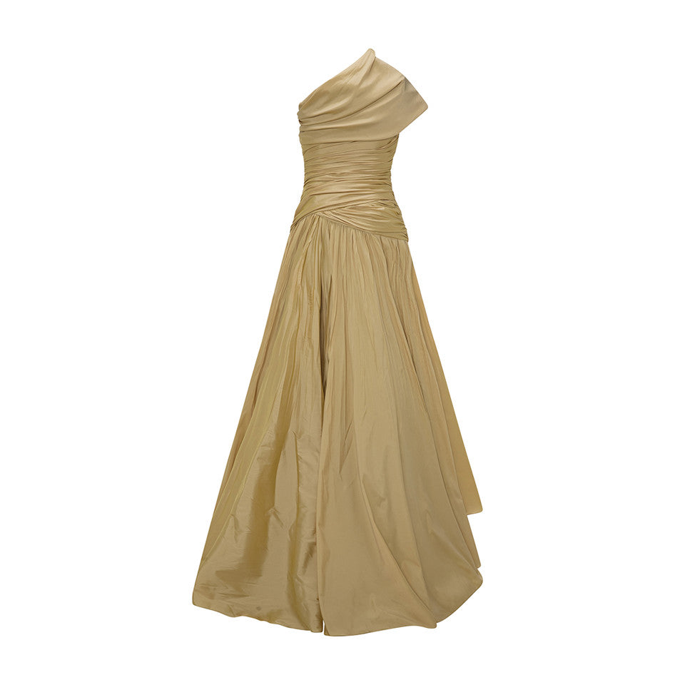 ONE SHOULDER DRAPED Taffeta A-LINE CUT DRESS Gold / 40 / Taffeta ONE SHOULDER DRAPED Taffeta A-LINE CUT DRESS Gold / 40 / Taffeta