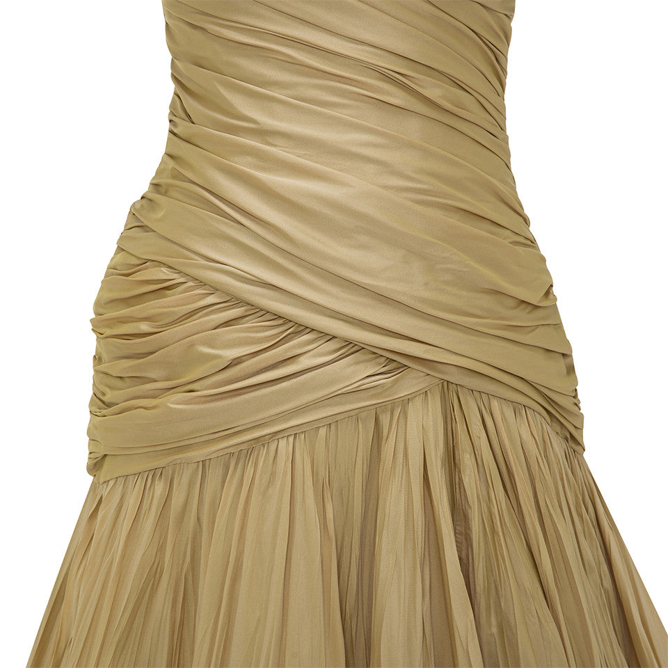 ONE SHOULDER DRAPED TAFFETA A-LINE CUT DRESS