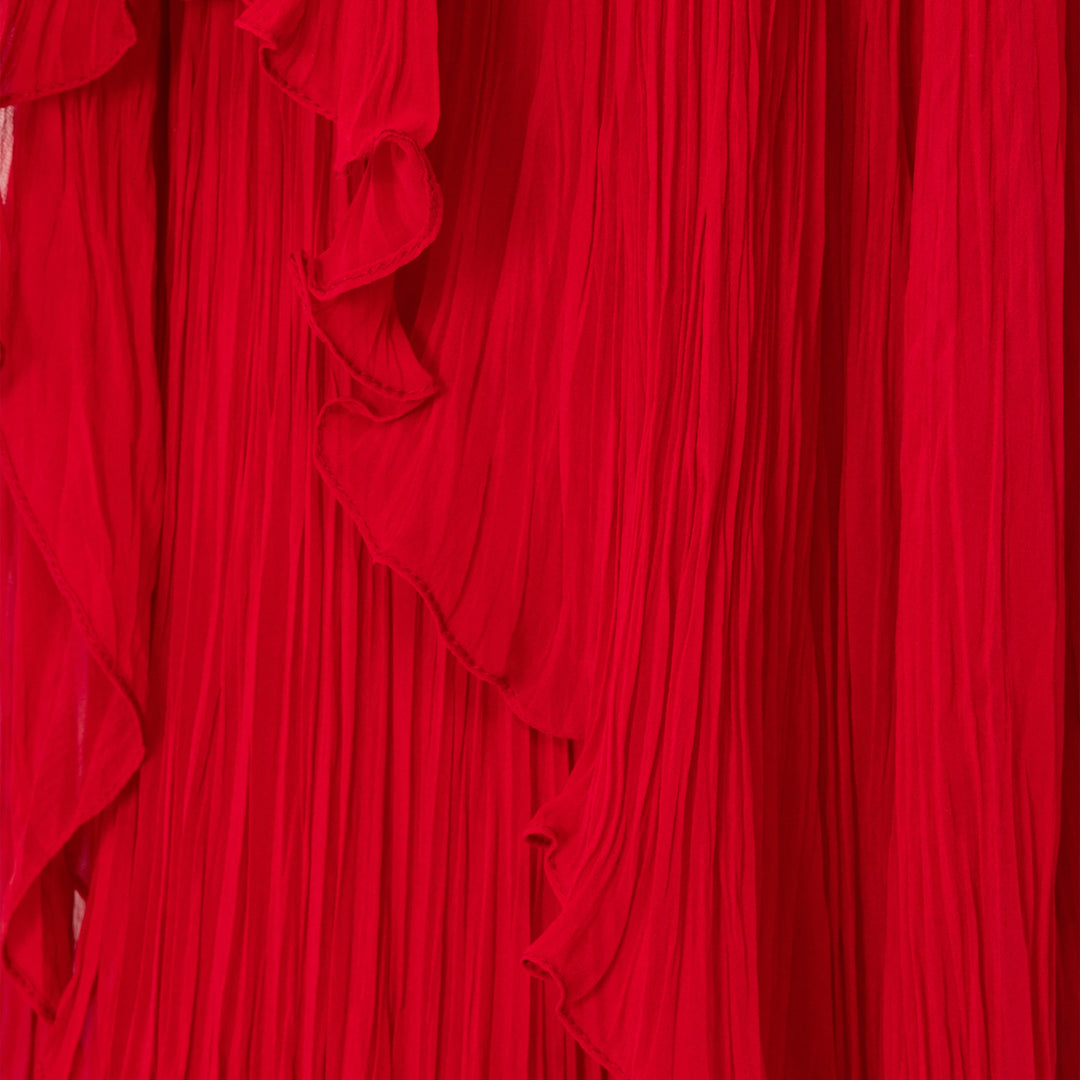 Strapless Pleated Chiffon Dress With Scarf