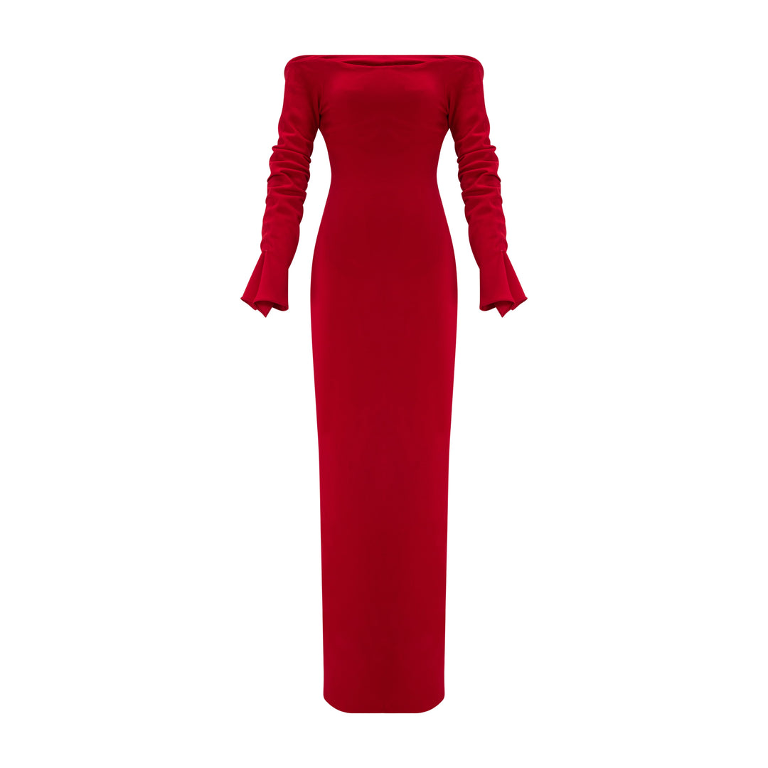 Off-Shoulder Crepe Dress With Draped Outline